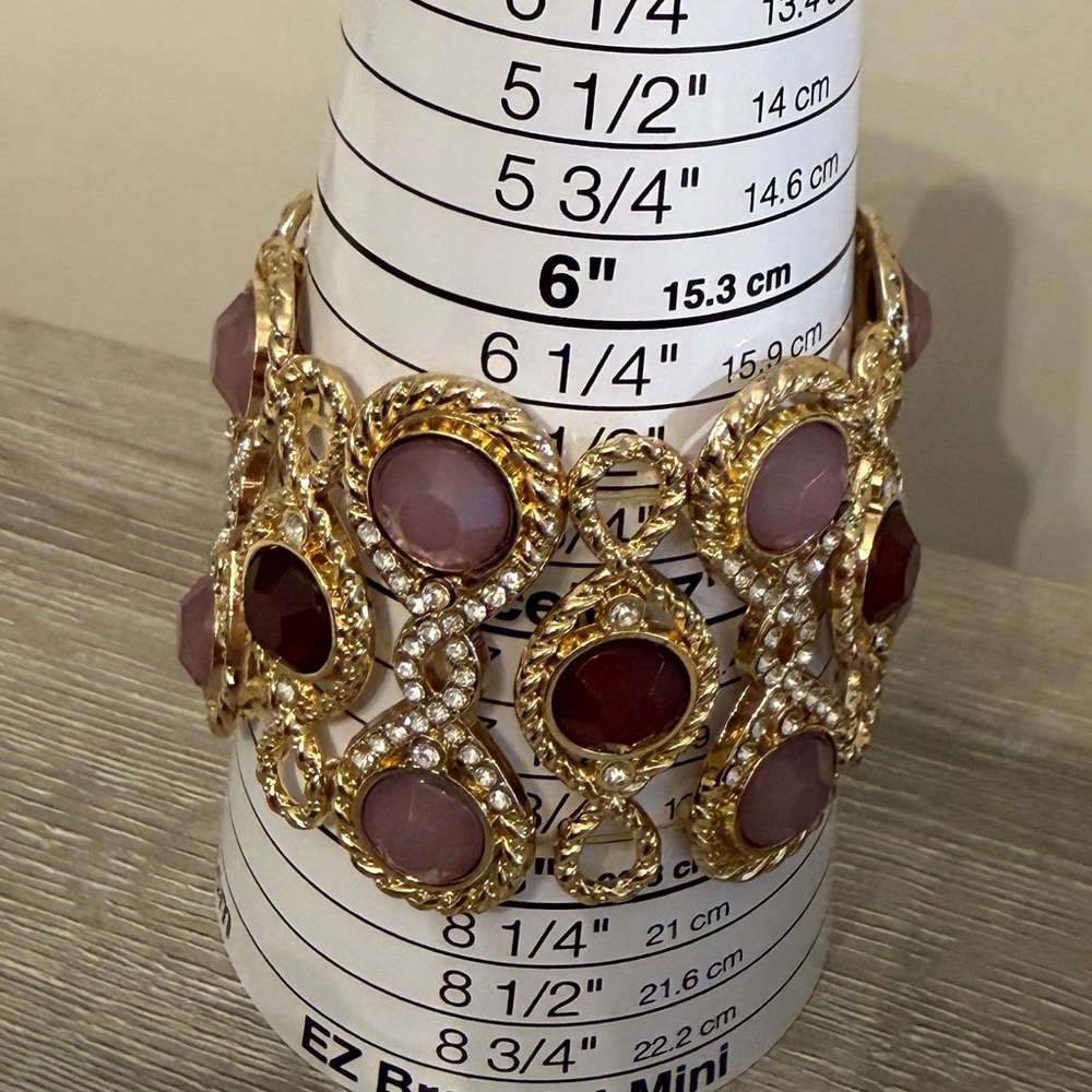 #679 Large Gold & Pink Stretch Bracelet - Picture 5 of 5